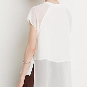 Sheer-Paneled Short Sleeve Raglan Top